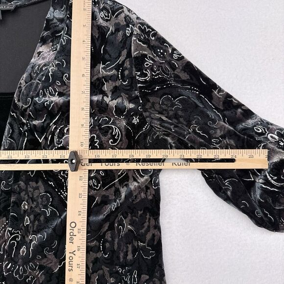 Elementz Top Womens Size XL Black Gray Burnout Velvet Built In Shirt Open Front - Picture 9 of 10